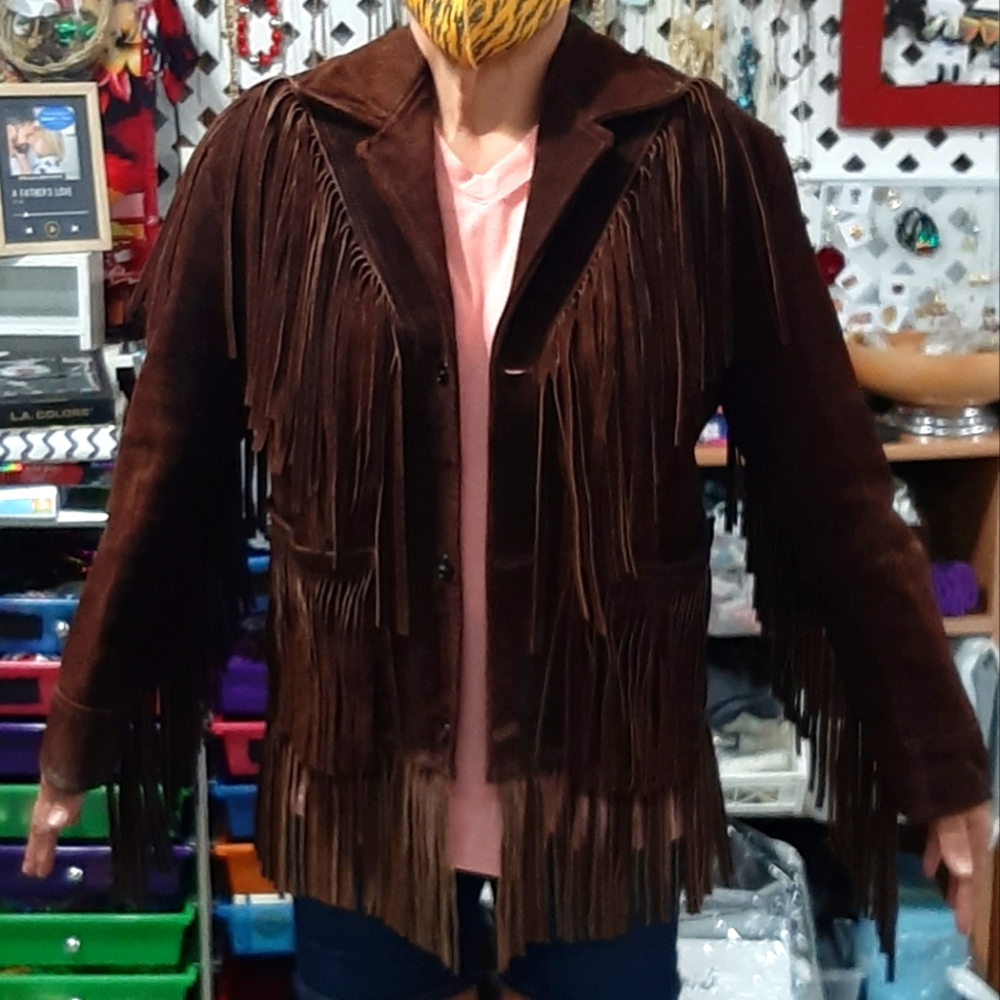 Leather fringe jacket size men's Lg.